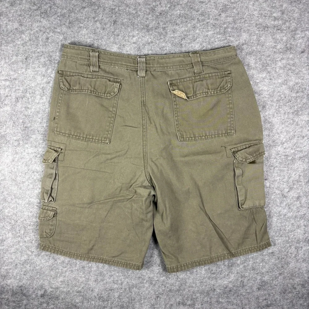 Rugged Wear Mens Cargo Shorts Olive Green Cotton Twill Workwear Size 34